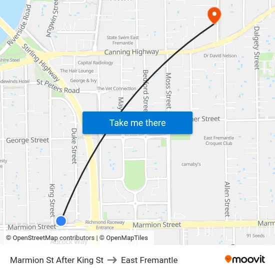 Marmion St After King St to East Fremantle map