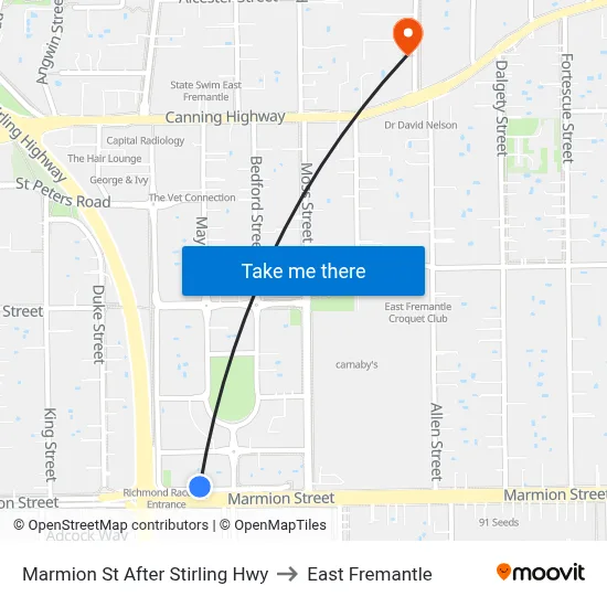 Marmion St After Stirling Hwy to East Fremantle map