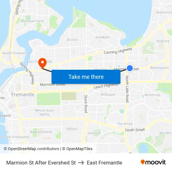 Marmion St After Evershed St to East Fremantle map
