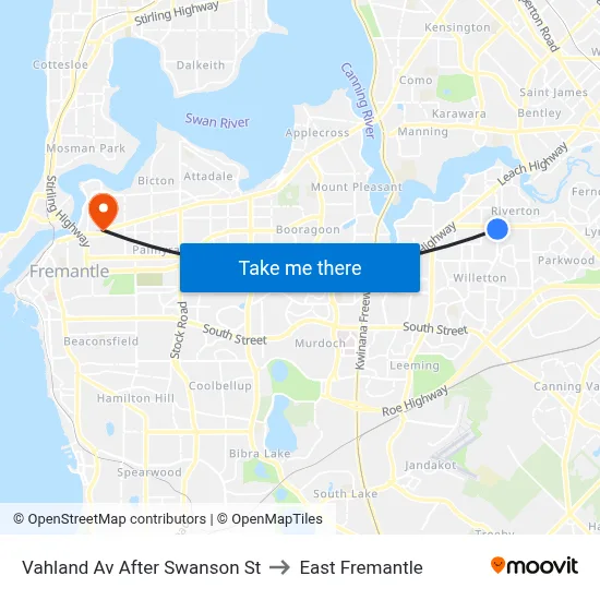 Vahland Av After Swanson St to East Fremantle map