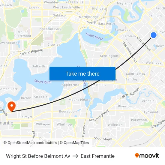 Wright St Before Belmont Av to East Fremantle map