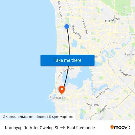 Karrinyup Rd After Gwelup St to East Fremantle map