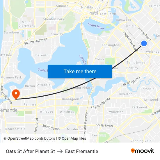 Oats St After Planet St to East Fremantle map