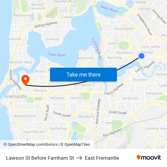 Lawson St Before Farnham St to East Fremantle map