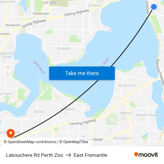 Labouchere Rd Perth Zoo to East Fremantle map