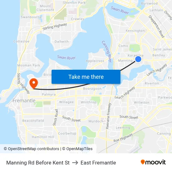 Manning Rd Before Kent St to East Fremantle map