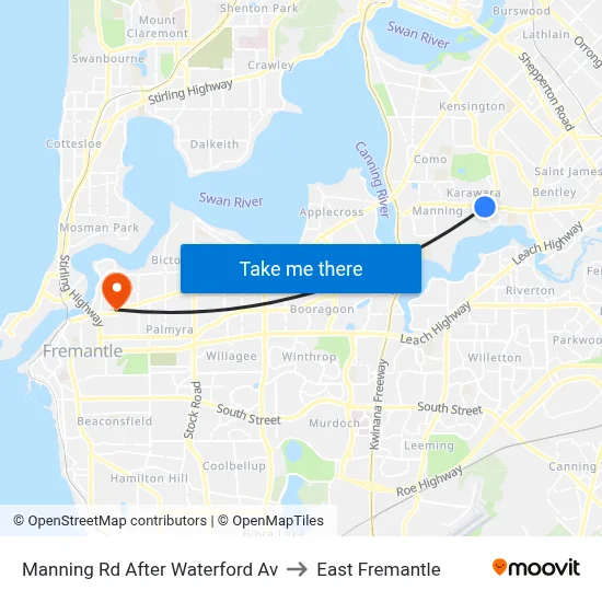Manning Rd After Waterford Av to East Fremantle map