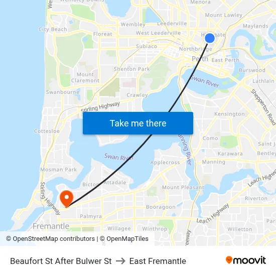 Beaufort St After Bulwer St to East Fremantle map