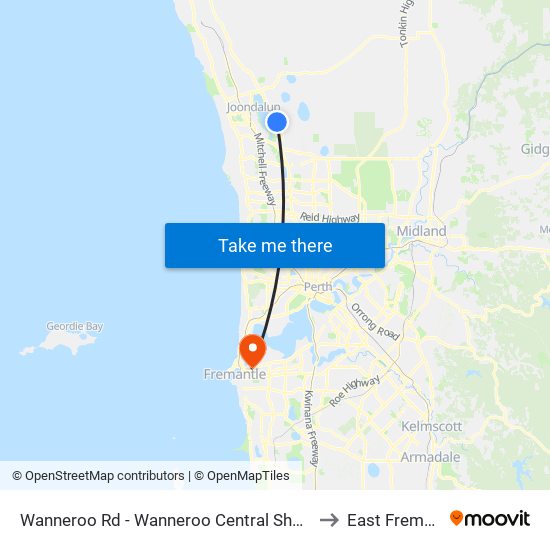 Wanneroo Rd - Wanneroo Central Shopping Ctr to East Fremantle map