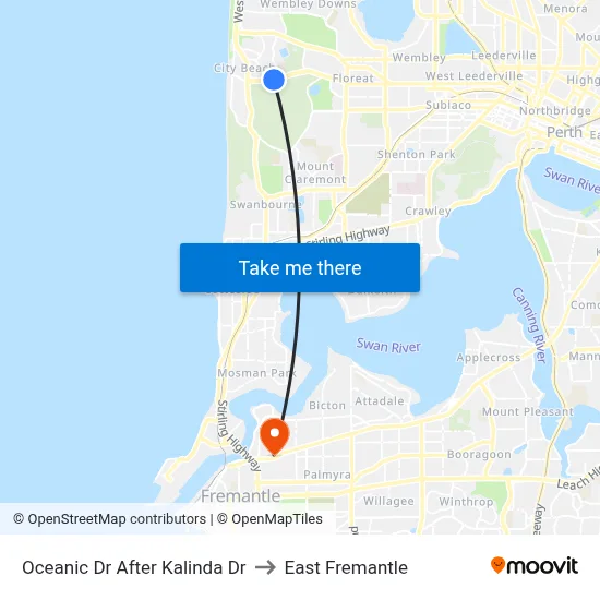 Oceanic Dr After Kalinda Dr to East Fremantle map