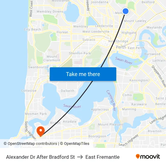 Alexander Dr After Bradford St to East Fremantle map