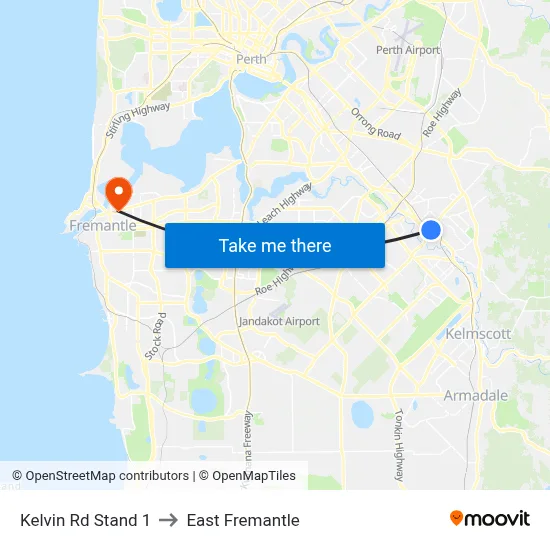 Kelvin Rd Stand 1 to East Fremantle map
