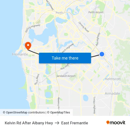 Kelvin Rd Stand 2 to East Fremantle map