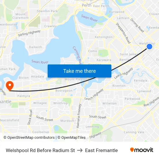 Welshpool Rd Before Radium St to East Fremantle map