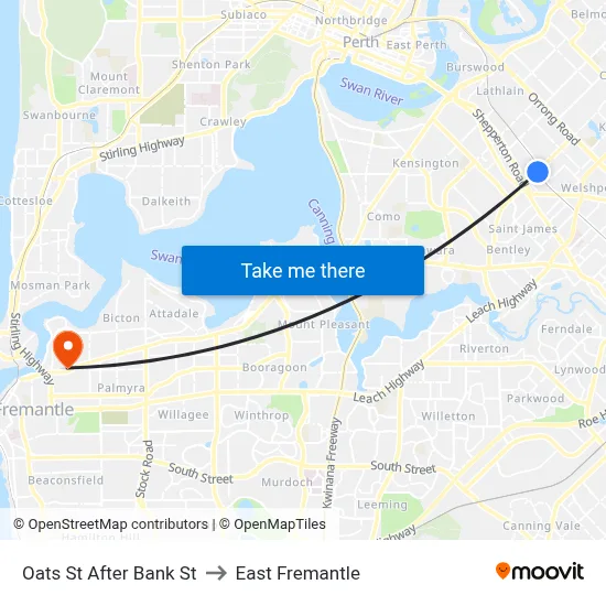 Oats St After Bank St to East Fremantle map