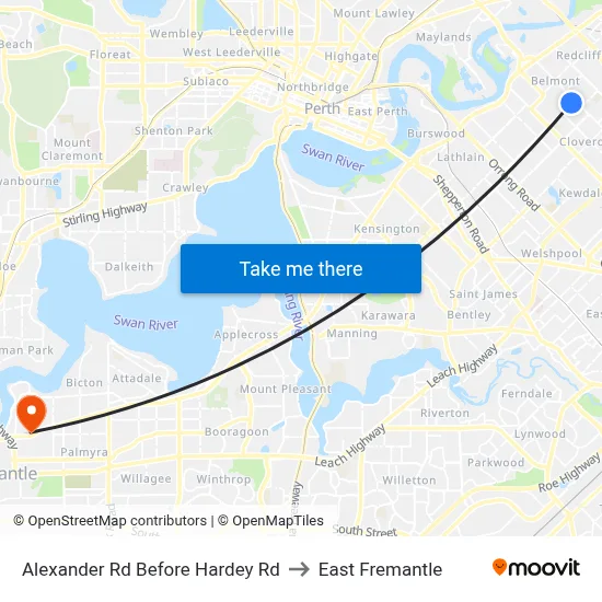Alexander Rd Before Hardey Rd to East Fremantle map