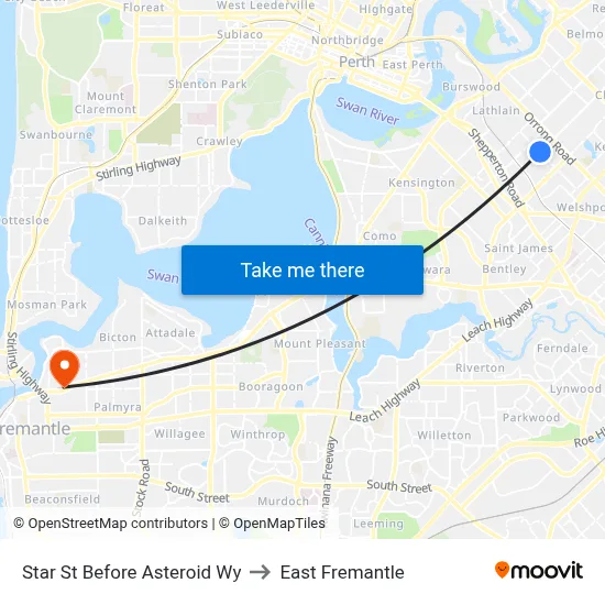 Star St Before Asteroid Wy to East Fremantle map