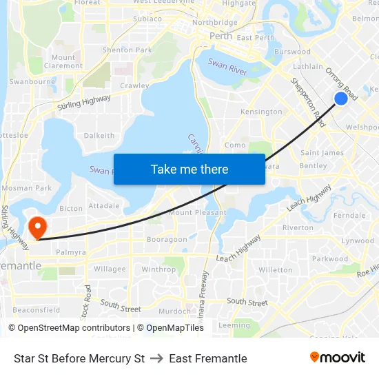 Star St Before Mercury St to East Fremantle map