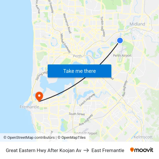 Great Eastern Hwy After Koojan Av to East Fremantle map