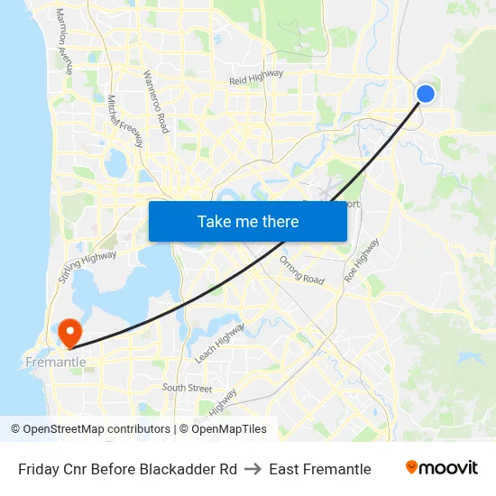 Friday Cnr Before Blackadder Rd to East Fremantle map