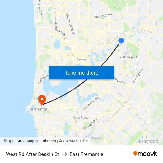 West Rd After Deakin St to East Fremantle map