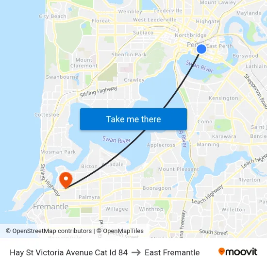Hay St Victoria Avenue Cat Id 84 to East Fremantle map