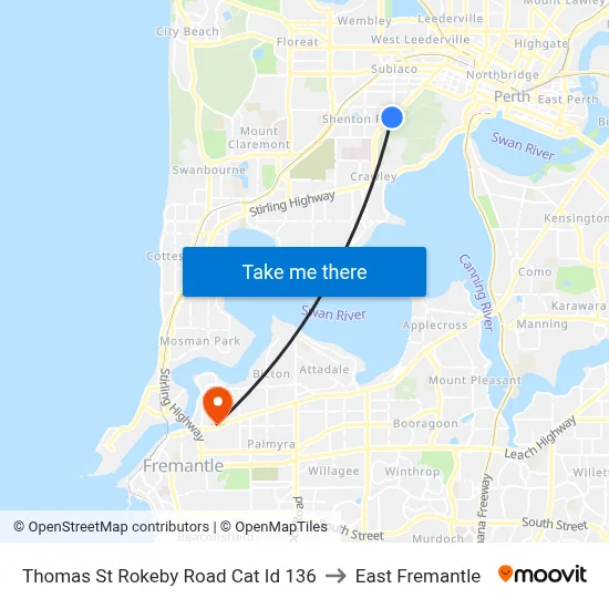 Thomas St Rokeby Road Cat Id 136 to East Fremantle map
