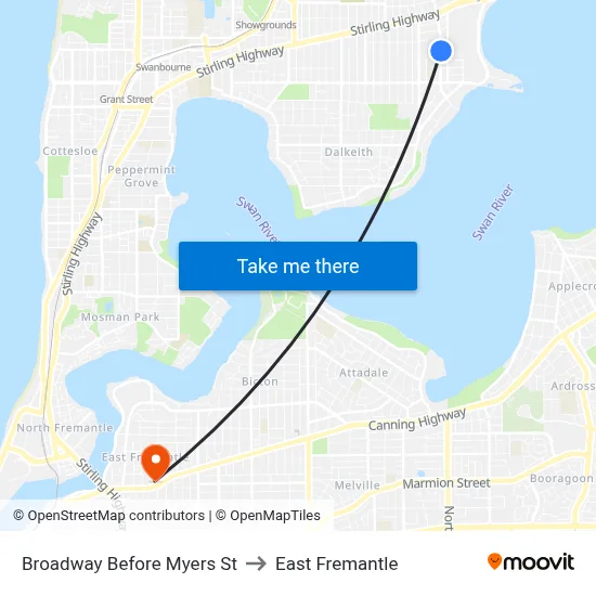 Broadway   Before Myers St to East Fremantle map