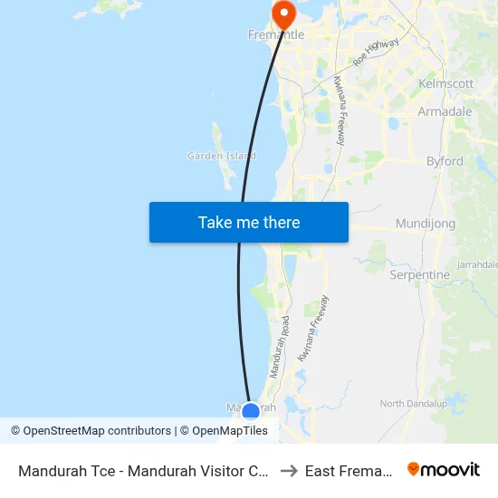 Mandurah Tce  - Mandurah Visitor Centre to East Fremantle map