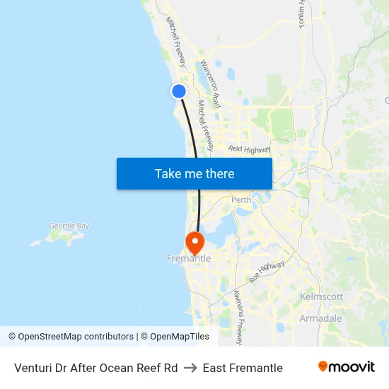 Venturi Dr After Ocean Reef Rd to East Fremantle map