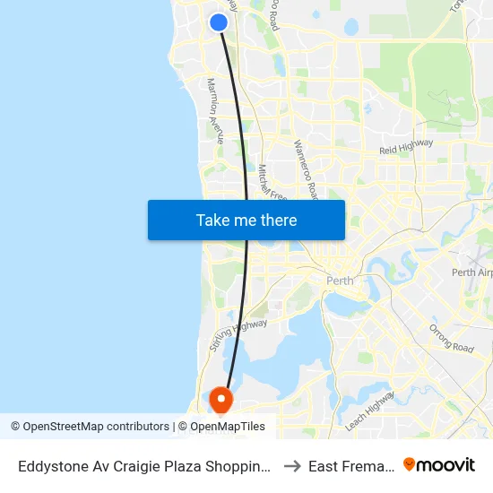 Eddystone Av Craigie Plaza Shopping Centre to East Fremantle map