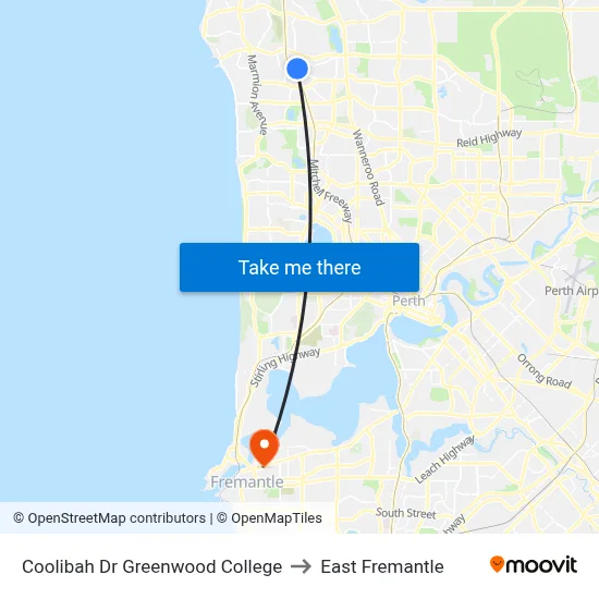 Coolibah Dr Greenwood College to East Fremantle map