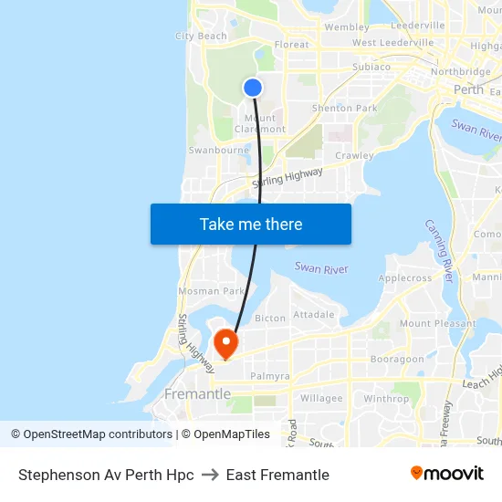 Stephenson Av Perth Hpc to East Fremantle map