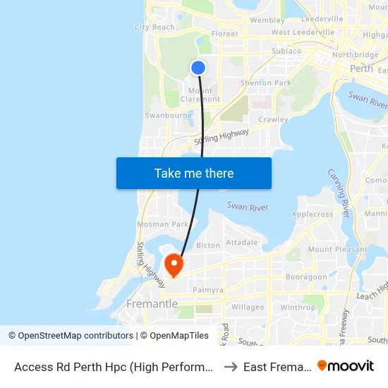 Access Rd Perth Hpc (High Performance Ctr) to East Fremantle map