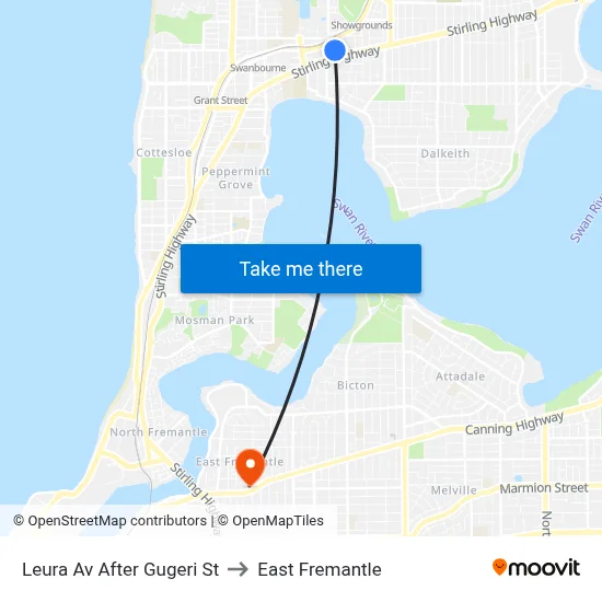 Leura Av After Gugeri St to East Fremantle map