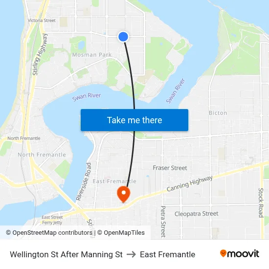 Wellington St After Manning St to East Fremantle map