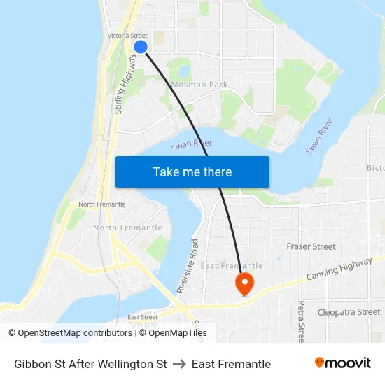 Gibbon St After Wellington St to East Fremantle map