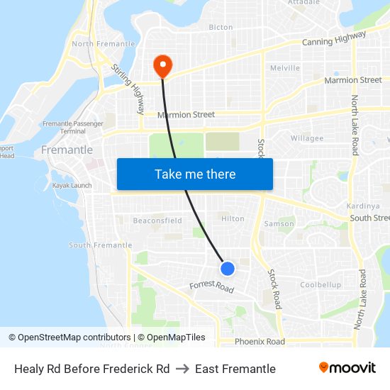 Healy Rd Before Frederick Rd to East Fremantle map