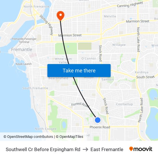 Southwell Cr Before Erpingham Rd to East Fremantle map