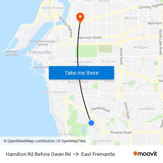 Hamilton Rd Before Owen Rd to East Fremantle map