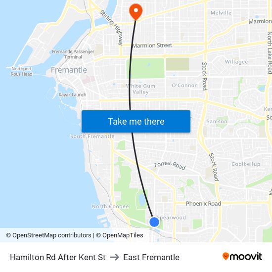 Hamilton Rd After Kent St to East Fremantle map