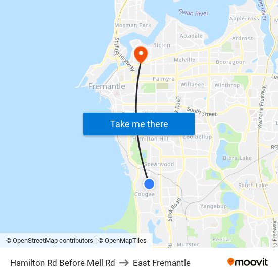 Hamilton Rd Before Mell Rd to East Fremantle map