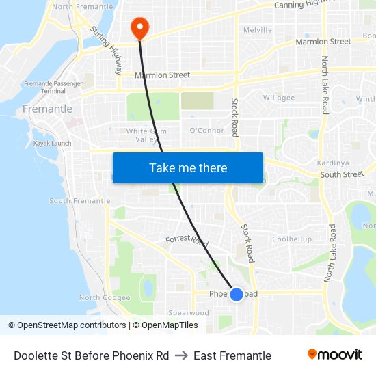 Doolette St Before Phoenix Rd to East Fremantle map