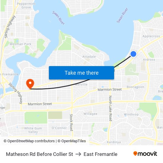 Matheson Rd Before Collier St to East Fremantle map