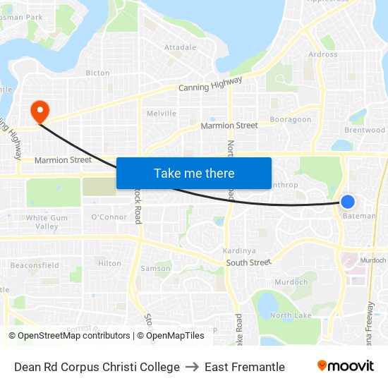 Dean Rd Corpus Christi College to East Fremantle map