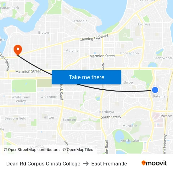 Dean Rd Corpus Christi College to East Fremantle map
