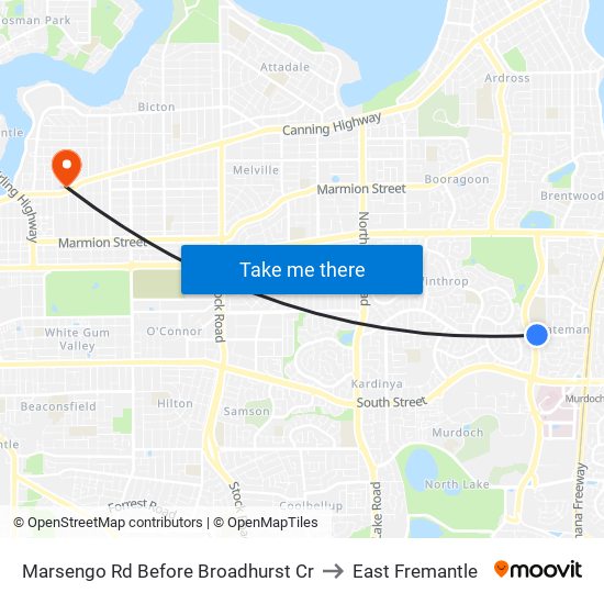 Marsengo Rd Before Broadhurst Cr to East Fremantle map