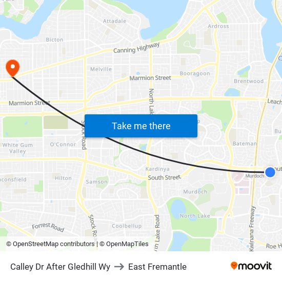 Calley Dr After Gledhill Wy to East Fremantle map