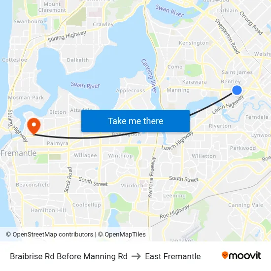 Braibrise Rd Before Manning Rd to East Fremantle map