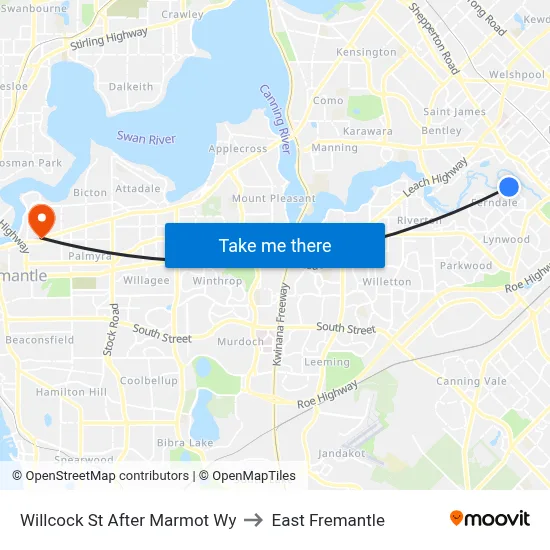Willcock St After Marmot Wy to East Fremantle map